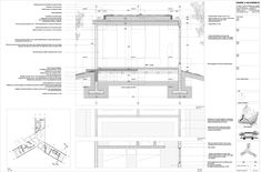 an architectural drawing shows plans for the building and its surrounding area, including several different sections