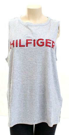 Women's Tommy Hilfiger Sport Signature Gray Sleeveless Tee T-Shirt Gender:     Women Brand:       Tommy Hilfiger Style:         Sleeveless T- Shirt Style #:      TPS1949T Color:        Gray "Hilfiger"  Printed on the Upper Front Slits at Bottom Side Seams 60% Cotton,   40% Polyester ***Measurements Available Upon Request International Buyers Please Note: Combined Shipping with Multiple Purchases Based on the Weight of Package Merchandise cannot be shipped as gift Custom forms must show accurate Relaxed Fit Cotton Graphic Tank Top, Casual Tank Top With Letter Print, Trendy Cotton Crew Neck Tank Top, Cotton Summer Top With Logo Print, Casual Logo Print Tank Top For Spring, Tommy Hilfiger Graphic Tee For Summer, Tommy Hilfiger Graphic Tee For Streetwear, Casual Sleeveless T-shirt With Logo Print, Summer Streetwear Tank Top With Logo Print