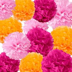 PRICES MAY VARY. Paper Pom Poms Decorations: These beautiful paper pom-poms are wonderful decorations for festival and party. Perfect for any occasion, such as Birthday, Wedding, Christening, Baby shower, Kitchen tea, Nursery decorations or any other celebration. Packed flat.Package includes:3 color（Rose Red*4Pc,Pink*4Pc,Orange*4pc）,each color with 2 different sizes(12inch, 10inch) Tissue Pom Poms:The quality of all items is very well, since they are made of environmental pure wood pulp. Caution Pink Orange Centerpiece, Orange And Pink Kitchen, Pink And Orange Party Decorations, Tissue Paper Pom Poms Decoration, Orange Party Theme, Pom Poms Decorations, Pink Pumpkin Baby Shower, Orange Tissue Paper, High School Graduation Party Decorations