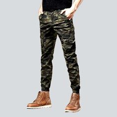 Introducing our camouflage print cargo men's jeans from the 2023 Spring-Summer Collection a voguish combination of fashion and functionality!Why You'll Love ItThis exquisite piece of apparel is patterned to make a lasting impression. Its slim fit silhouette and medium-waist cut guarantees a flattering fit that is both modern and timeless. The intricate camouflage print adds an eye-catching flair. while the zipper and button closure ensures a snug and secure fit.Unmissable Highlights: Voguish Ble Jeans For Men, Camouflage Print, Current Fashion Trends, Desert Boots, Jeans Online, Cargo Jeans, Khaki Color, Denim Outfit, New Wardrobe