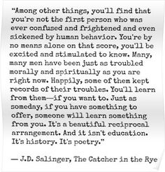 the catcher in the rye poem by j d salberg poster with black and white background