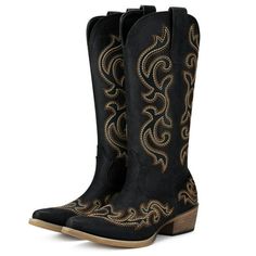 Please Read The Size Chart And Choose The Right Size Before Purchasing.Our cowgirl boots are ideal for all Seasons and most of the occasions, such as shopping, dating, travel, wedding, dance, college, office and so on.And we will provide One Year Quality Assurance backed by us! Size: 7.  Color: Black.  Gender: female.  Age Group: adult. Black Cowboy Boots Women, Knee High Western Boots, Black Cowgirl Boots, Cowboy Boots For Women, Classic Embroidery, College Office, Black Cowboy Boots, Boot Pulls, Western Boots Women