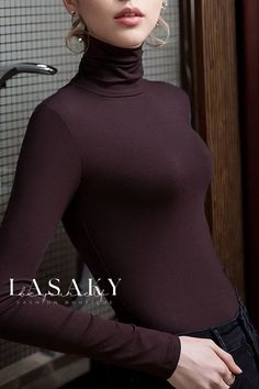 Lasaky - Premium Womens Fall Long Sleeve T-Shirt with Advanced Moisture-Wicking and Elegant Mock Turtleneck Base Layer Fitted Turtleneck Plain Top, Fitted Plain Turtleneck Top, High Stretch Solid Color T-shirt For Fall, Stretch Turtleneck T-shirt, Solid Stretch Turtleneck T-shirt, Solid Color Stretch Turtleneck T-shirt, High Stretch Solid Color Turtleneck Top, Solid Color High Stretch Turtleneck Top, High Neck Solid Color Top For Layering