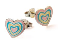 Cute earrings for children - dainty silver heart ear studs The earrings are closed with pousettes made of 925 silver. In addition, each pair of ear studs comes with soft, skin-friendly silicone stoppers. These can be used as additional protection behind the actual closure pousettes or as the sole closure. Material 925 sterling silver, hallmarked Motif with colorful cold enamel (epoxy resin enamel) 8 x 9 mm (height x width) Handcrafted from highly polished and tarnish-resistant 925 sterling silve Cute Silver Heart Earrings As A Gift, Cute Silver Earrings For Valentine's Day, Playful Sterling Silver Earrings, Playful Sterling Silver Jewelry, Cute Double Heart Silver Earrings, Silver Double Heart Cute Earrings, Cute Multicolor Sterling Silver Jewelry, Cute Silver Heart Earrings In Sterling Silver, Cute Silver Sterling Heart Earrings