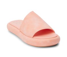 Vegan Synthetic Faux Leather upper, Slip on for easy entry,1.25\ platform sole height, Open round toe, Lightly padded insole, Man Made outsole, Asymmetrical one-band design | Women's Beach by Matisse Lotus Platform Slide Sandals in Coral Size 7 Cushioned Open Toe Foam Sandals, Open Toe Foam Sandals With Cushioned Footbed, Open Toe Sandals With Cushioned Footbed, Spring Foam Sandals With Round Toe, Foam Slip-on Sandals For Spring, Summer Foam Sandals With Removable Insole, Summer Foam Sandals With Cushioned Footbed, Platform Slide Sandals, Band Design