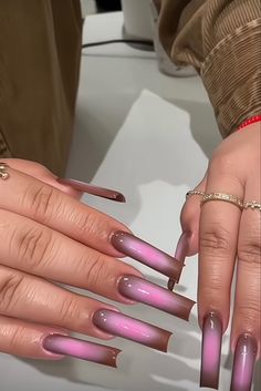 Brown Pink Nails Acrylic, Long Acrylic Nails Airbrush, Cute Nails Acrylic Brown, Brown And Pink Airbrush Nails, Brown And Purple Nails Acrylic, Croc Nail French Tip, Not Too Long Nails, Cute Brown And Pink Nails, Aura Nails Acrylic Long