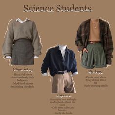 Cute Studying Outfit, Academia Aesthetic Essentials, Bio Major Aesthetic Outfit, Academia Professor Aesthetic, Retro Academia Aesthetic, Engineering Student Aesthetic Outfit, Scientists Aesthetic Outfit, Engineering Major Aesthetic Outfits, Art Academia Outfits Aesthetic