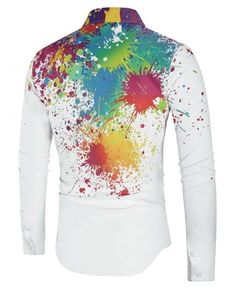 Men's Clothing Multicolor Slim Fit Long Sleeve Shirt, Multicolor Slim Fit Shirt For Summer, Casual Multicolor Slim Fit Shirt, Slim Fit Graphic Print Tops For Spring, Slim Fit Graphic Print Shirt For Spring, Casual Multicolor Slim Fit Tops, Multicolor Slim Fit Cotton Tops, Casual Long Sleeve Shirt With Graffiti Print, White Graffiti Print Top For Fall