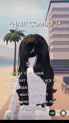 an animated image of a woman's hair with the words, hair combo 1