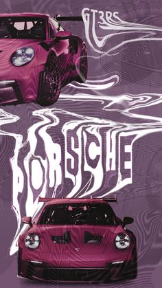 two cars are shown side by side with the words porsche on them and one is pink