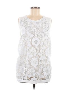 Ann Taylor LOFT Sleeveless Blouse Size: Medium Tops - used. 100% POLYESTER | Ann Taylor LOFT Sleeveless Blouse: White Tops - Size Medium Sleeveless Lace Top For Spring Daywear, Sleeveless Lace Top For Daywear, White Sleeveless Lace Top For Daywear, Sleeveless Lace Blouse For Summer, Lace Sleeveless Vest Top, White Sleeveless Lace Blouse, White Sleeveless Blouse, Blouse White, White Sleeveless