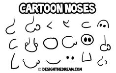 cartoon noses drawn in black and white with the words,'cartoons'above them