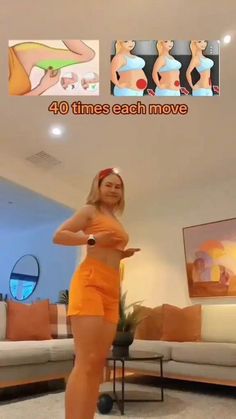 a woman in an orange outfit is dancing