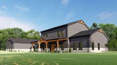 this is an artist's rendering of the front elevation of these modern farmhouse house plans