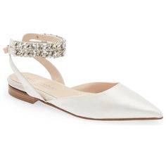 Only Worn Once! Sparkling Crystals Highlight The Ankle Strap Of A Pristine Pointy-Toe Flat Finished With A Lightly Cushioned Footbed. Perfect For Bachelorette Or Bridal Look Colorful Wedding Shoes, Pointy Toe Flats, Bridal Look, White Flats, Shoes Color, Sparkling Crystal, Bridal Looks, Wedding Shoes, Flat Shoes Women