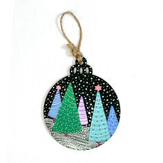 These super fun, colorful, whimsical little ornaments make perfect gifts. Each one is an original mini painting that you can display even after Christmas! *Made of wood *3" Diameter Ornament Painting Ideas Easy, Wood Painted Ornaments, Hand Painted Ornaments Wooden, Christmas Ornament Painting, Hand Painted Christmas Ornaments, Tiny Pendant Necklace, Tiny Pendant, Hand Painted Earrings, Painted Christmas Ornaments