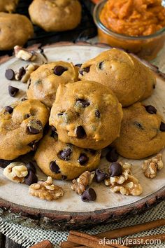 chocolate chip cookies and walnuts on a plate