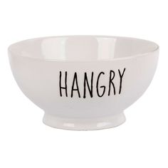 a white bowl with the word hangry written in black on it's side