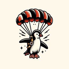 an image of a penguin parachuting with a parachute