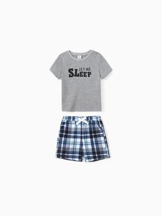 Sleepwear set featuring LET ME SLEEP on the top and blue plaid on the shorts to wear on summer nights.
* Please add each size separately to your shopping cart
* Each size includes 1 romper, or a set of pajamas(1 top +1 bottom)
* For children's safety, pajamas should be snug-fitting or flame-resistant. These kids' and babies' pajamas are flame-resistant.
* Fun family matching design
* Lightweight and sweat-wicking fabric
* Top features LET ME SLEEP, shorts have pockets (man/boy) and drawstring (all)
* Women and girls shorts have white edge design
* Round neck and short sleeves
* Suitable for daily wear and home activities
* Above knee shorts
* Imported product from quality supplier Sleep Print, Knee Shorts, Family Matching Pajamas, Let Me Sleep, Family Pajama Sets, Comfortable Pajamas, Matching Sweaters, Kimono Pattern, Matching Design