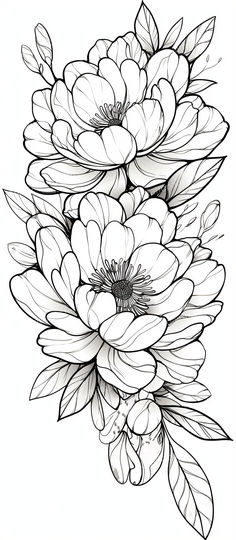 an image of flowers that are drawn in black and white