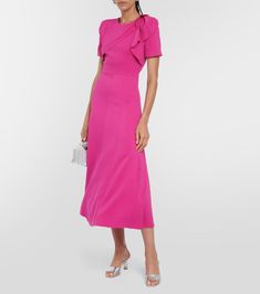 Asymmetrical Midi Dress in Pink - Roland Mouret | Mytheresa Formal A-line Viscose Midi Dress, Fitted A-line Crepe Midi Dress, Feminine Midi-length Ruffle Dress, Chic Midi Dress With Asymmetrical Neckline For Wedding Guest, Formal Dress With Asymmetrical Neckline, Chic Formal Crepe Maxi Dress, Formal Feminine Dress With Asymmetrical Neckline, Feminine Formal Dress With Asymmetrical Neckline, Chic Crepe Maxi Dress For Formal Occasions