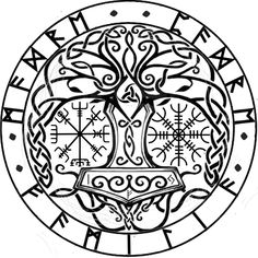 an image of a circle with symbols in the shape of a tree and letters on it