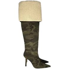 Good American Nwob Camo Neoprene Sherpa Kickstand Thigh High Boot Color Camouflage- Brown/Green Size 7.5 American Shoes, Good American, Thigh High Boots, Green Brown, Thigh High, Shoes Heels Boots, Thigh Highs, Green And Brown, Shoes Women Heels