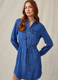 This Utility Pocket Mini Shirt Dress is a versatile piece that combines the classic look of a button-down shirt with the comfort of a dress. The long sleeves and button-down front add a touch of sophistication, while the denim wash gives it a casual, laid-back vibe. 100% TENCEL™ Lyocell. SIZE CHEST SHOULDER TO HEM XS 36 1/2" 35" S 38 1/2" 35 3/4" M 40 1/2" 36 1/2" L 42 1/2" 37 1/4" Cold Front, Bella Dahl, Utility Pockets, Mini Shirt Dress, Denim Wash, Classic Looks, Button Down Shirt, Long Sleeve Shirts, Shirt Dress