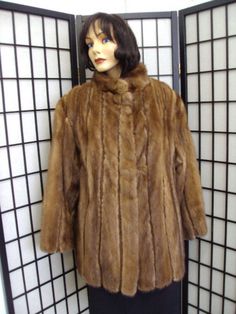 "BEAUTIFUL AND VERY STYLISH PASTEL MINK FUR & BEIGE SUEDE JACKET FOR WOMEN. IT WAS MADE USING MINK FUR SKINS WORKED \"LET OUT\" THE BEST TECHNIQUE. IT IS ACCENTUATED WITH MAO COLLAR, IT CLOSES WITH HOOK & EYE,  HAS TWO SIDE POCKETS.  THIS COAT IS PRE-OWNED: BOTH FUR AND INSIDE LINING ARE MINT CONDITION (THE 2ND HIGHEST GRADE POSSIBLE) .  ALSO, PLEASE PROVIDE YOUR BODY MEASUREMENTS SUCH AS HEIGHT, WEIGHT AND BUST CIRCUMFERENCE AFTER BUYING THIS FUR. MEASUREMENTS:   LENGTH: 28\" SLEEVE: 29\" AVERA Fur Jacket Women, Mink Fur Coat, Wardrobe Planning, Mink Fur, Coats Jackets Women, Suede Jacket, Fur Jacket, Types Of Collars, Coats For Women