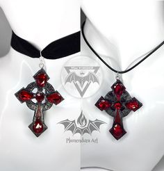 Bloody Vampire Amulet Choker | Unisex Pendant with Red Rhinestones By Plamendura Art Welcome to this listing! We are glad you are here. This necklace is perfect as a gift for her or him as a jewelry for different occasions such as festivals, weddings, gothic, medieval or fantasy events. It can brings joy even if you just look at it. Every necklace is lovingly handmade by Plamendura Art. You can easily adjust the length of the chain as you like. -  Every product in this store is made with great l Gothic Red Jewelry For Halloween, Red Gothic Jewelry For Halloween, Red Gothic Jewelry For Party, Red Punk Jewelry For Festival, Adjustable Red Gothic Jewelry, Adjustable Red Fantasy Jewelry, Fantasy Red Jewelry For Party, Handmade Punk Red Jewelry, Handmade Red Punk Jewelry