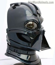 a star wars helmet is shown on display