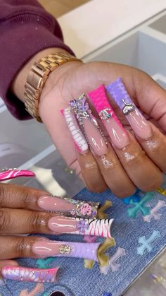 pretty & unique nails. Long Junk Nails, Summa Nails, Boujee Nails, Fye Nails, Junk Nails