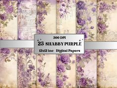 digital papers with purple flowers on them and the words 25 sharpy purple in white