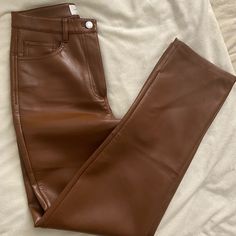 In The Color Cognac, Regular Length Only Worn Once In Perfect Condition, Just Too Big On Me :( Brown Leather Pants, Aritzia Pants, Aritzia Wilfred, Pants Color, Cognac, Pant Jumpsuit, Leather Pants, Brown Leather, Size 2