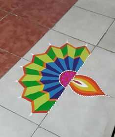 a colorful umbrella painted on the ground