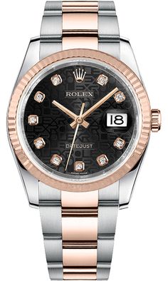 116231 | M116231-0064 ROLEX DATEJUST 36 MEN'S OR WOMEN'S LUXURY WATCH Store Display Model (What's This?) - With Manufacturer Serial Numbers - Swiss Made - Jubilee Black Dial Set with Diamonds - 10 Diamonds Set on Dial - Solid 18k Everose Gold Fluted Bezel - Date Feature - Self-winding Automatic Chronometer Movement - 6 Year Warranty - Guaranteed Authentic - Certificate of Authenticity - Manufacturer Box & Manual - Solid 18k Everose Gold with 904L Oystersteel Stainless Steel Case & Oyster Bracelet - Scratch Resistant Sapphire Crystal - 100 Meters / 330 Feet Waterproof - 36mm = 1 1/3" Case, 6" Adjustable Bracelet - Deployment Buckle - Screw Down Crown & Caseback - Free Bracelet Sizing     Also Known As Model # 116231-BLKJDO Mens Rolex, Rolex Oyster Perpetual Datejust, Hit Man, Mens Dress Watches, Rolex Women, Watches Collection, Diamond Watches For Men, Life Styles, Oyster Perpetual Datejust