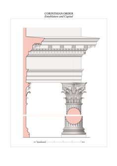 an architectural drawing showing the details of a column with columns and arches on each side