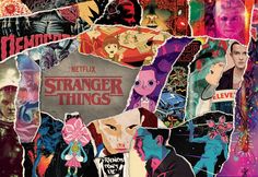 a collage of the characters from netflix's tv series, strange things is shown in this image