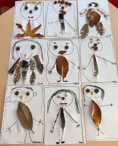 several different types of leaves are shown on the paper with holes in them to make faces