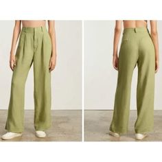 100% Linen Everlane Way-High Drape Pant In Leek. Fully Sold Out, Nwt! Love The Fit, Just Too Big In The Waist For Me. High-Rise, Wide-Leg. Relaxed Through Hip And Thigh. Rise: 13.5". Inseam: 30". Leg Opening: 22.13". (Size 4) Intended To Be A Floor-Length Slouchy Look. Everlane Casual High Waist Pants, Chic Cotton Bottoms By Everlane, Chic Everlane Cotton Bottoms, Everlane Wide Leg Cotton Bottoms, Everlane Wide-leg Cotton Bottoms, Everlane Straight Leg Bottoms With Pockets, Everlane Straight Leg Pants With Pockets, Spring High Waist Bottoms By Everlane, Everlane Cotton Bottoms For Spring