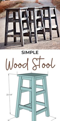 an old wooden stool with the words simple wood stool on it and measurements for each seat