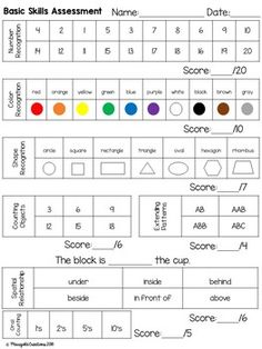 worksheet for the basic skills in writing numbers and shapes to practice number recognition