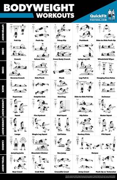 the bodyweight workout chart is shown in black and white