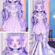 an animated doll wearing a purple dress and tiara