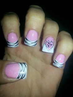 So pretty Zebra Nails Pink, Nail Thang, Pintrest Ideas, Nails Pink White, Zebra Nail Designs, Nail Polish Blue, Black Valentines, Thermal Nail Polish