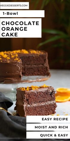 chocolate orange cake with text overlay