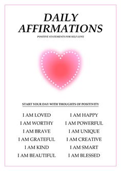 the daily affirmations page with an image of a heart