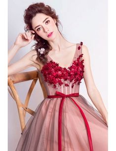 Red A-line V-neck Floor-length Formal Dress With Appliques Lace Red V-neck Evening Dress For Prom, Red V-neck Evening Dress For Banquet, Red V-neck Gown For Banquet, Burgundy V-neck Evening Dress For Prom, Red V-neck Evening Dress For Prom Season, Red Lace V-neck Dress, Red V-neck Gown For Gala, Dress Red Long, Red Long Dress