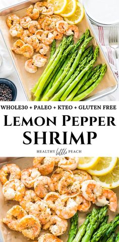 lemon pepper shrimp and asparagus on a tray